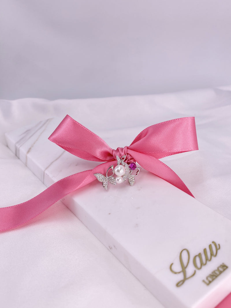 Pink Butterfly Ring With Pearls - Law London Jewellery