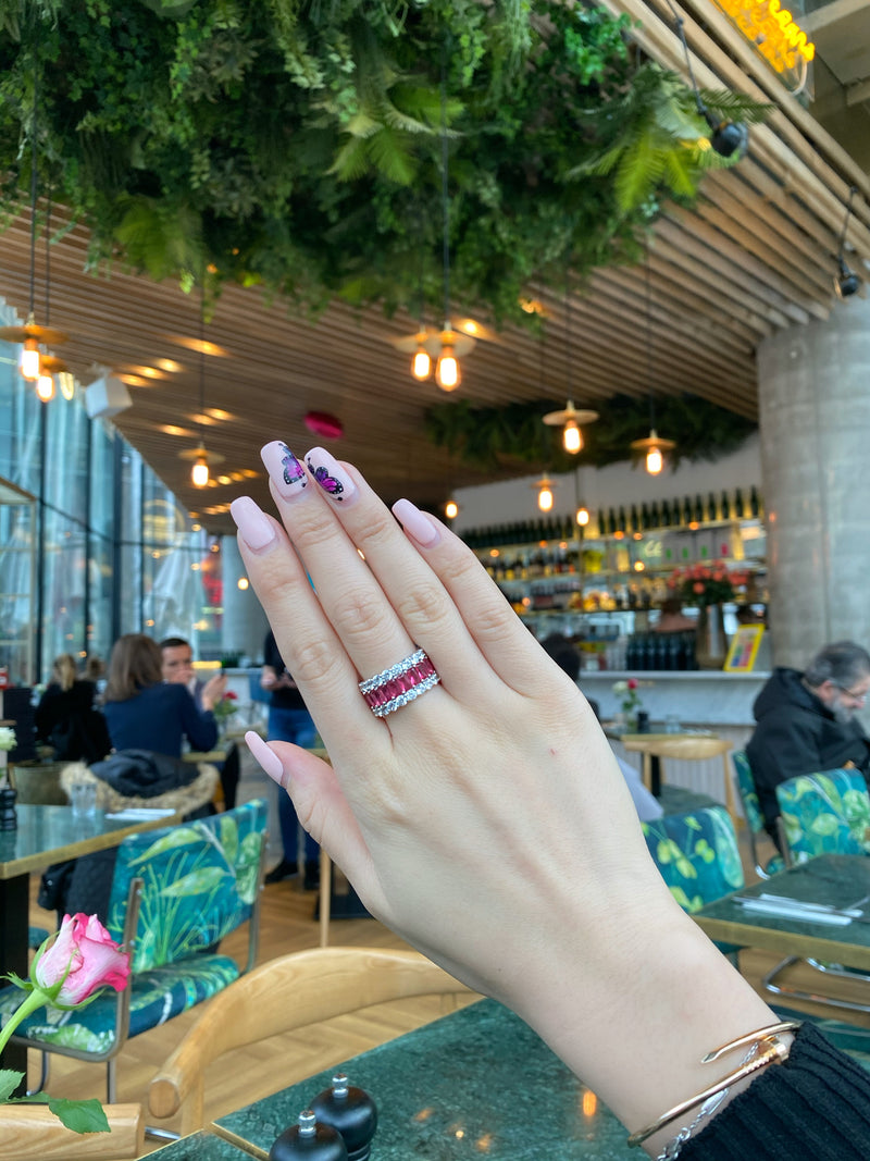 Triple Row Pink Ring - Pink Lady - Law London Jewellery