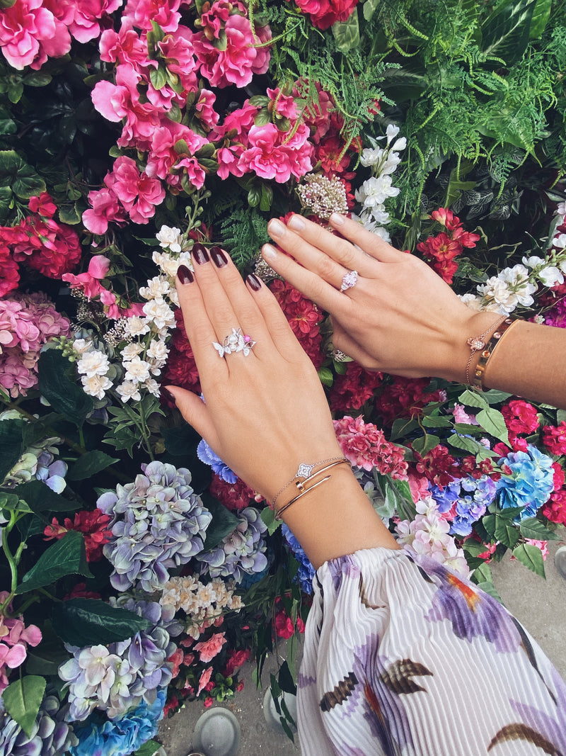 Pink Butterfly Ring With Pearls - Law London Jewellery