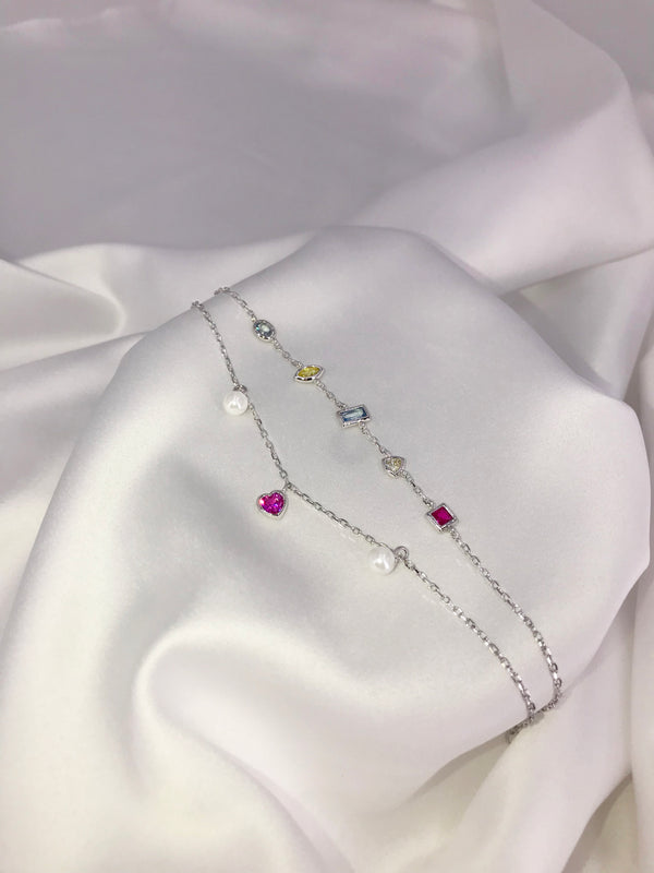 Rainbow Heart Pearl Double Bracelet - Law London Jewellery