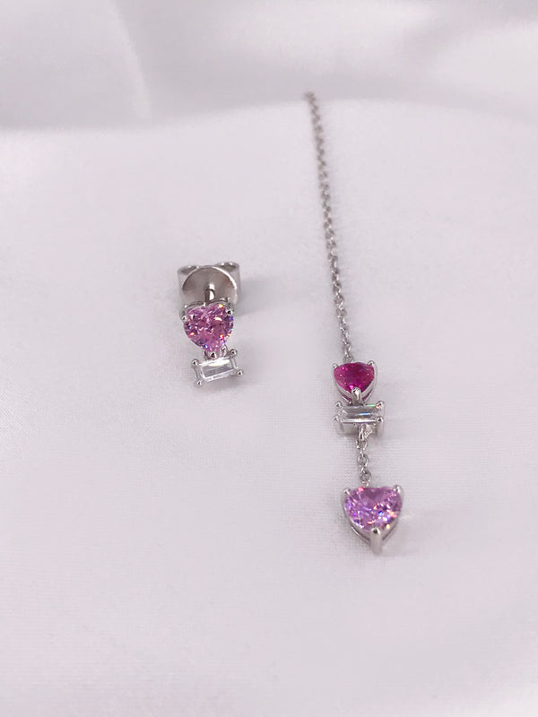 Pink Heart Chain Drop Earrings - Law London Jewellery