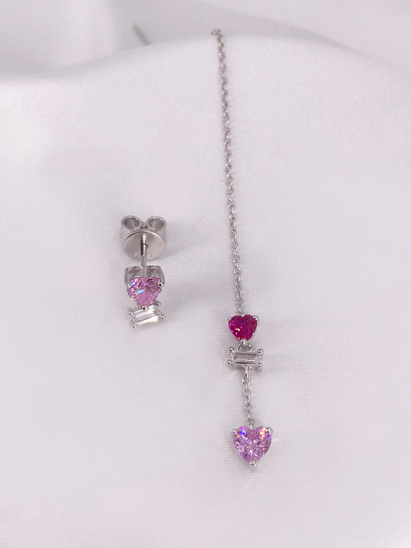 Pink Heart Chain Drop Earrings - Law London Jewellery