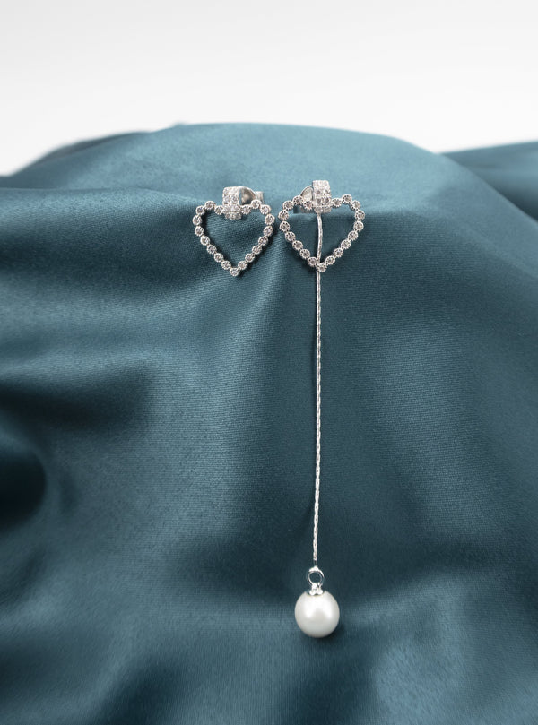 Heart Drop Pearl Long Earrings - Law London Jewellery