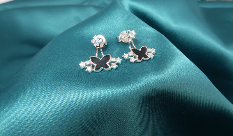 Black Butterfly Earrings With Tiny Small Stars - Law London Jewellery