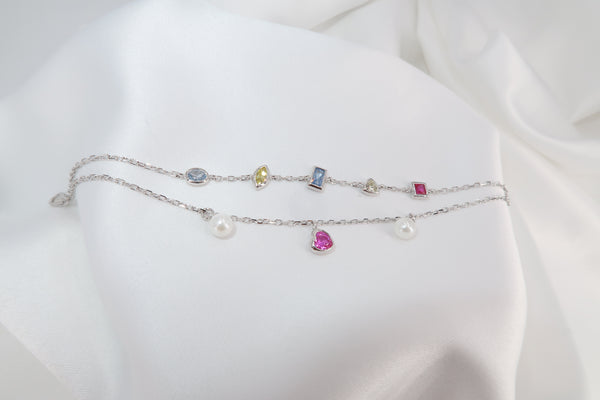 Rainbow Heart Pearl Double Bracelet - Law London Jewellery