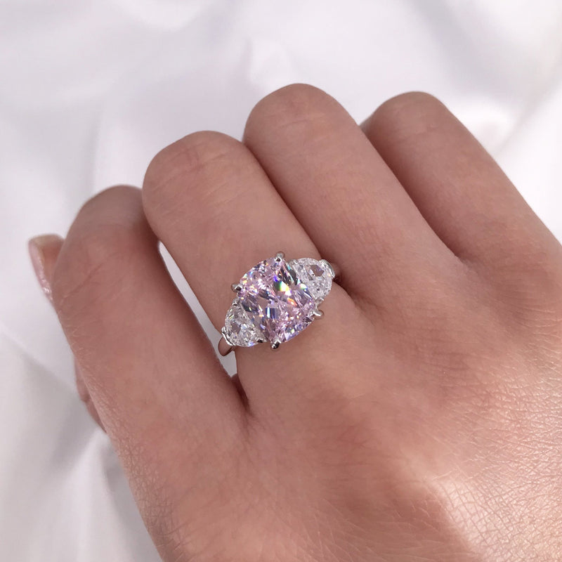 3.5 Carat Fancy Pink Radiant Trio Ring - Law London Jewellery