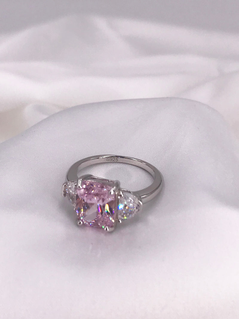 3.5 Carat Fancy Pink Radiant Trio Ring - Law London Jewellery