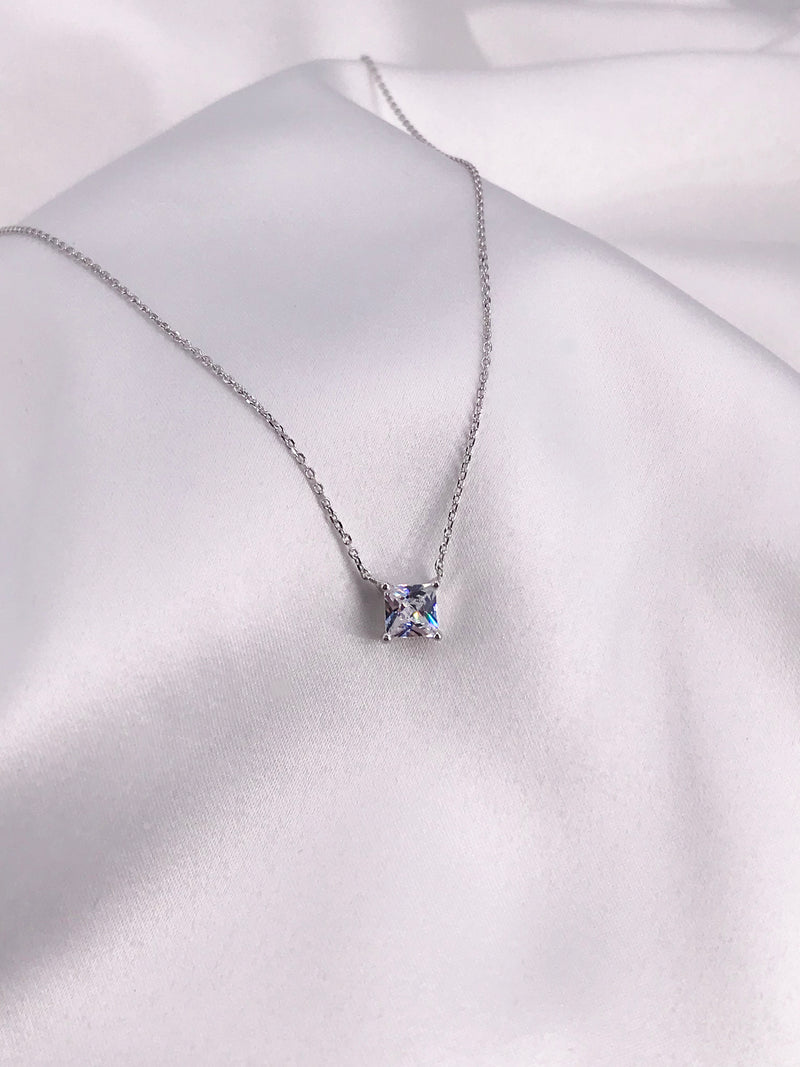 Solitaire Princess Cut Necklace - Law London Jewellery