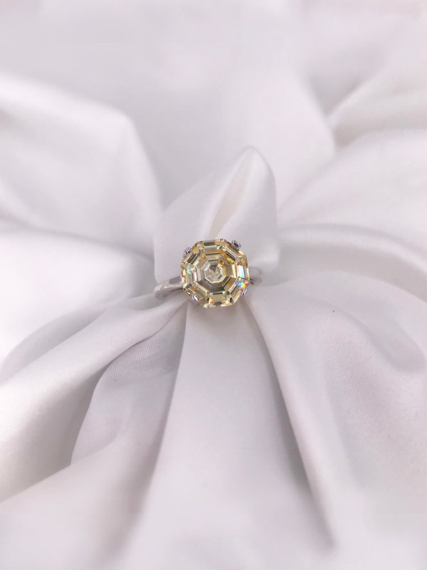 Fancy Yellow Asscher Solitaire Ring - The Moon - Law London Jewellery