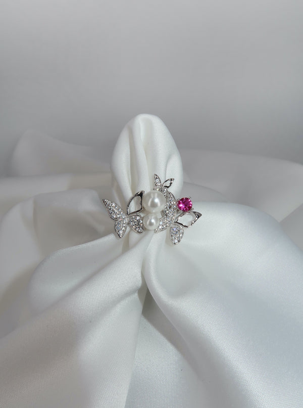 Pink Butterfly Ring With Pearls - Law London Jewellery