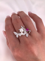 Pink Butterfly Ring With Pearls - Law London Jewellery