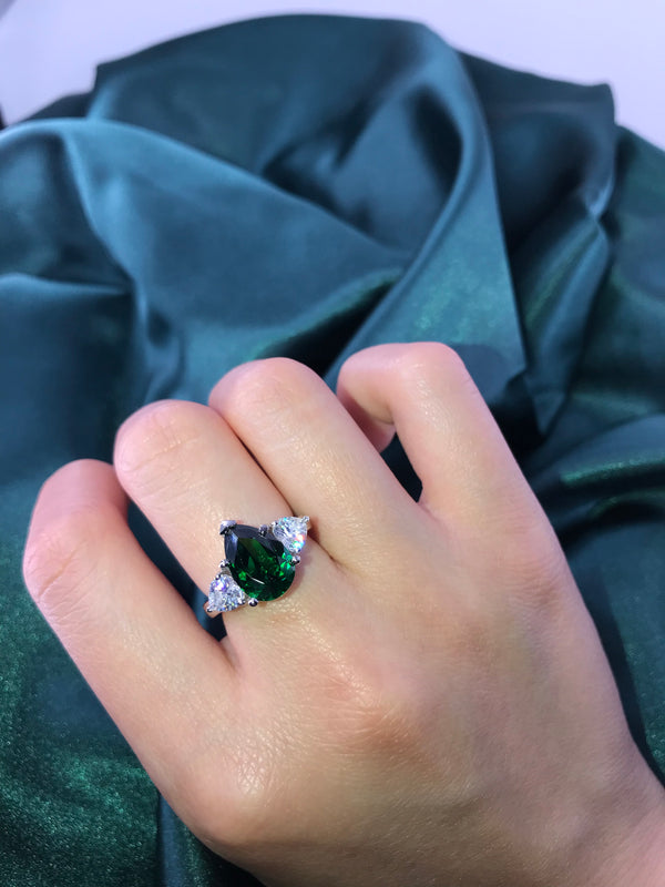 Emerald Pear Shaped Trio Ring - Law London Jewellery