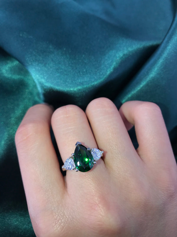 Emerald Pear Shaped Trio Ring - Law London Jewellery