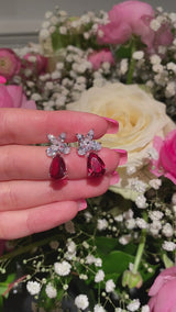 Princess Flower With Pear Drop In Ruby Red Earrings